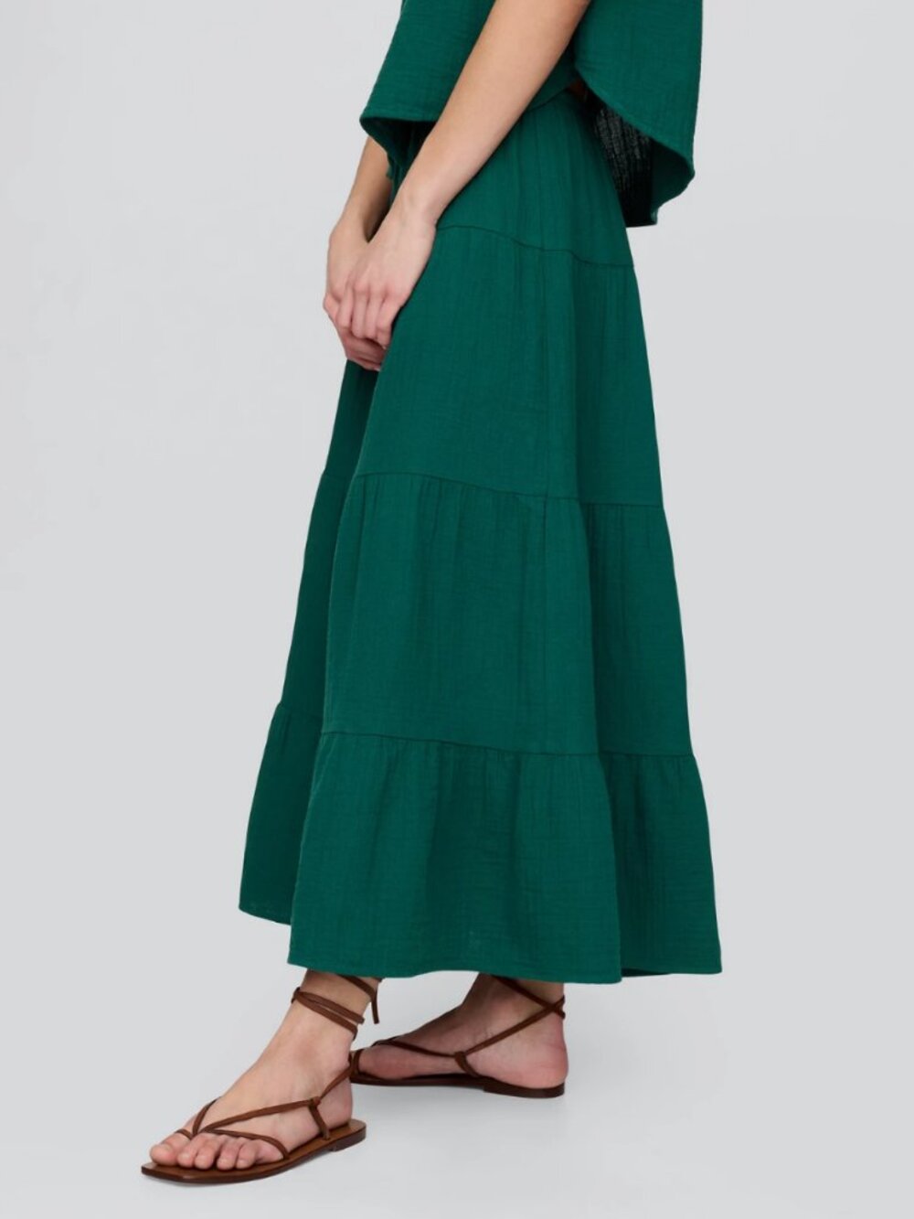 Gap Gauze Tiered Maxi Skirt Rainforest Green size Medium - Picture 2 of 4